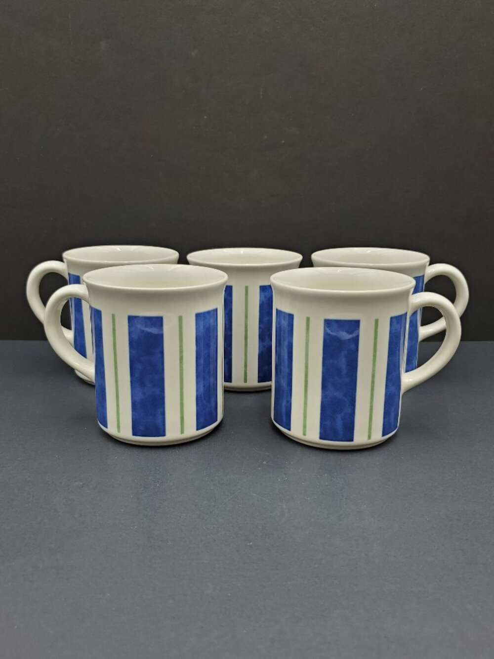 Pfaltzgraff Wyngate Stripe Mugs Blue & Green Stripes Lines Panels Coffee Cups